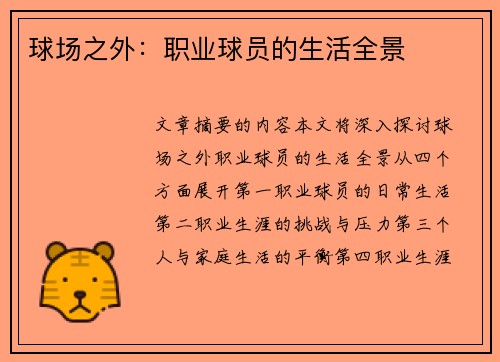 球场之外：职业球员的生活全景